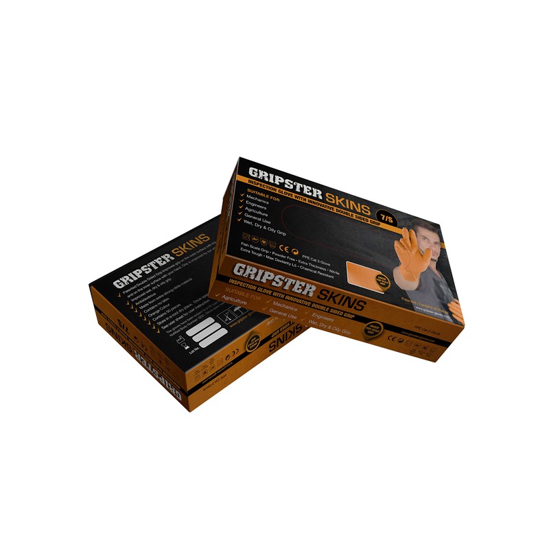 Gripster Skins Nitril-Einweghandschuhe, extra robust, 50 Packungen / 25 Paar,