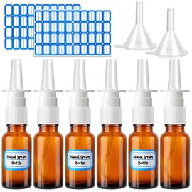 ZHWKMYP 10 Pcs Nasal Spray Bottle, 20ML/0.7OZ 6 Pcs Fine Mist Glass Empty Refillable Nasal Spray Bottle with 2 Pcs Funnels and 2 Pcs Labels