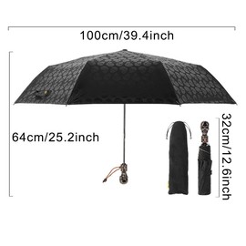 ThreeH Auto Open Close Umbrella Cool Skull Handle and Printed Skeleton Canopy Rain UV Protection Portable Lightweight 3 Folding Umbrella,Black