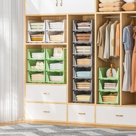 Neprock Closet Organizers and Storage, 5 Pack Folding Plastic Drawer Storage for Clothes Storage, Stackable Storage Bins for Closet Cupboard RV Bathroom(5L)（Green）