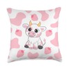 Cute Pink Strawberry Cow Print Kawaii Throw Pillow