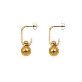 14k Gold-Plated Irregular Geometric Earrings for Women, Cute Dainty Double J Shape Splicing Highly Polished Round Earrings for Woman(Gold)