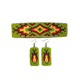 Beaded Hair Clips Native American Style Handmade Collection (Green)