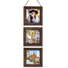 Rexllon 6x6 Picture Frame, Wall Hanging Picture Frames Collage with 3 Opening Frames, Picture Frames For Wall Photo Frames for Kid Love Parents Rustic Brown