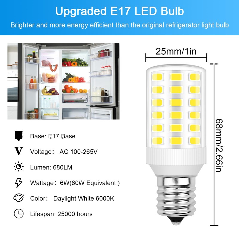 BROLSKUN Frigiedaire Refrigerator Light Bulb Replacement Freezer Bulb FFFH17F2QW 5304517886