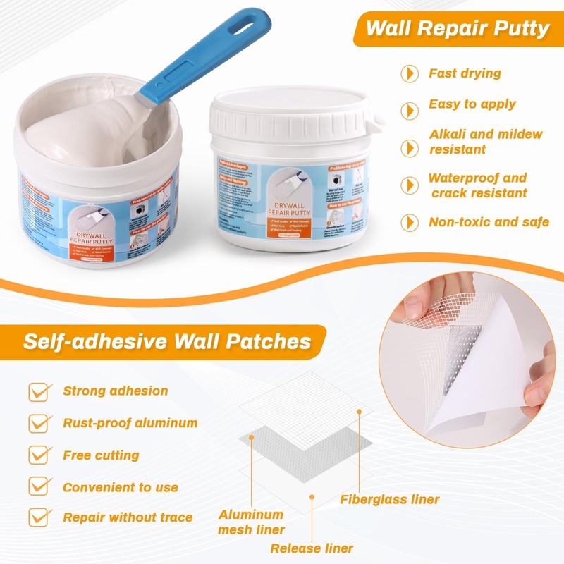 Drywall Repair Kit, Wall Surface Hole Patch Repair with White