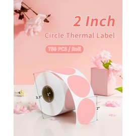 2 Inch Round Direct Thermal Sticker Label - 750 Labels/Roll, Compatible with JADENS, Nelko, Phomemo, Label Printers, Waterproof, Oilproof, BPA-Free, Easy to Peel, for Home, Office, Pink