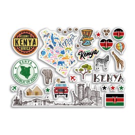 A5 Sticker Sheet Kenya Landmarks Vinyl Stickers - Country Africa Map Airport Stamps Skyline Flag Travel Holiday Scrapbook Aesthetic #80054