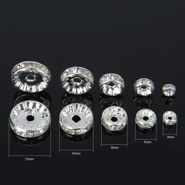 Weebee 100Pcs Rondelle Spacer Beads Crystal Charms Silver Plated Czech Rhinestone Loose Beads for Jewelry Making DIY Bracelets (Light Siam Red, 6mm)