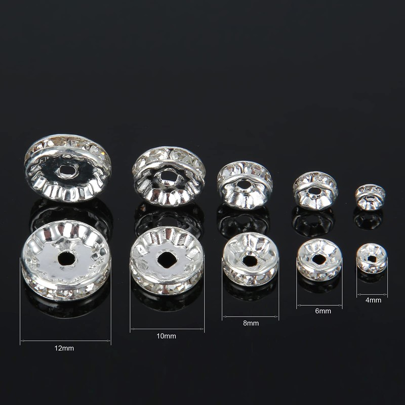 Weebee 100Pcs Rondelle Spacer Beads Crystal Charms Silver Plated Czech