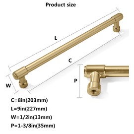 CABDM 10 Pack 8 Inch Cabinet Handles - Brushed Gold & Satin Brass Drawer Pulls - Kitchen Hardware Pack