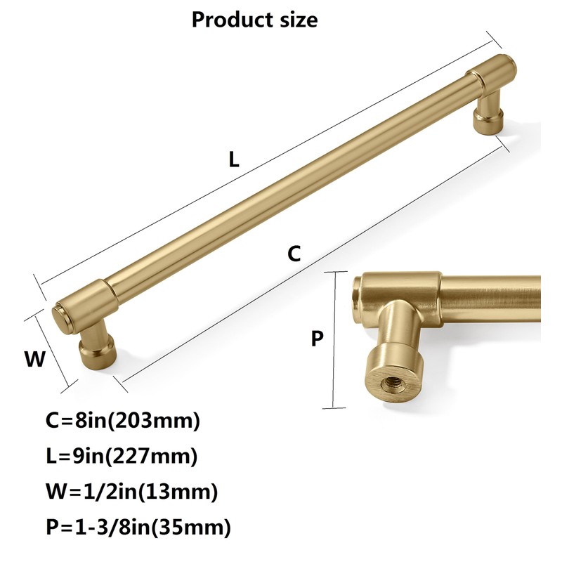 CABDM 10 Pack 8 Inch Cabinet Handles - Brushed Gold