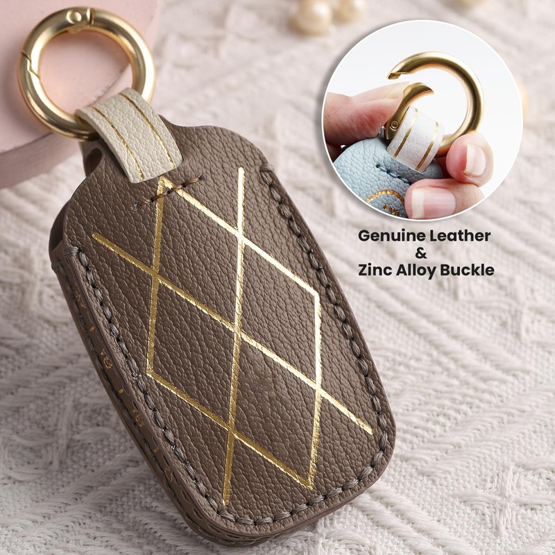 8-Button Leather Key Fob Cover, Compatible with Genesis GV80 GV60
