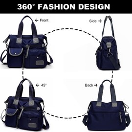Women Nylon Tote with Multiple Pockets & Zipper, Work Nursing Bag, Large Shoulder Purse,Waterproof Galaxy Cross body Bag for Travel (Pure Navy Blue)