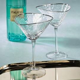 Zodax Aperitivo Triangular Stemware or Glassware - Clear with Platinum Rim - Sets of 4 (Martini)