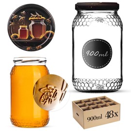 KADAX Honey Jars, 900 ml, Preserving Jars with Fi82 mm Screw Lid, Jars for Honey, Jam Jars, Screw Jars, Preserving Jars (Honey, Pack of 48)