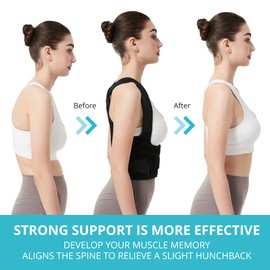 SHAPERKY Posture Corrector for Women for Support: Back Brace for Full Back Support - Adjustable Shoulder Straightener for Women and Men (Black, Large)