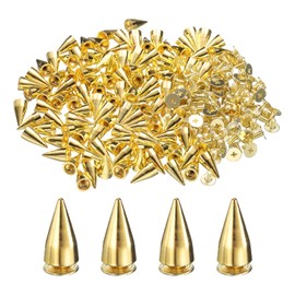 uxcell 200 Sets Spikes and Studs, 7 x 13mm Cone Spikes Screw Back Studs Rivets, Cone Punk Spikes Rivet for Clothing Belts Bags DIY Leather Crafts, Gold