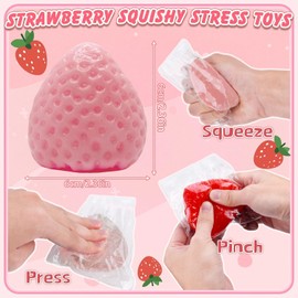 Pack of 2 Taba Squishy Strawberry, Strawberry Squeeze Toy, Anti-Stress Ball, Fufu Squishy, Fidget Toys Squeeze Toys for Children and Adults (A)