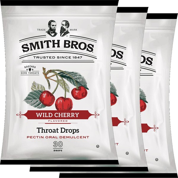 Sore Throat Drops with Pectin by Smith Brothers (Wild Cherry, 90 Count): Vintage Candy Throat Lozenges - The Original American Cough Drop