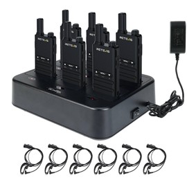 Retevis B3B Walkie Talkies Rechargeable,Portable Two-Way Radios with Earpiece and Mic Set,6 Way Multi Unit Charger,Time-Saving&Efficient,USB-C,1620mAh,Slim,Small,for Restaurant High-End Retail(6 Pack)