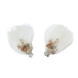 2 PCS SAMKY Feather Fascinator Raw Crystal Gem Pearl Flower Coral CZ Hair Clips - Gold T1229