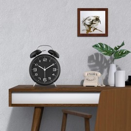 Loud Alarm Clock for Heavy Sleepers Adults, Metal 4 Inches Twin Bell Battery Operated Alarm Clocks for Bedrooms Decoration, Silent Non-Ticking (Black)
