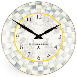 MACKENZIE-CHILDS Wall Clock, Decorative Clock for Kitchen and Living Room, Gray-and-White Sterling Check