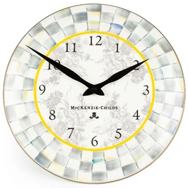 MACKENZIE-CHILDS Wall Clock, Decorative Clock for Kitchen and Living Room, Gray-and-White Sterling Check