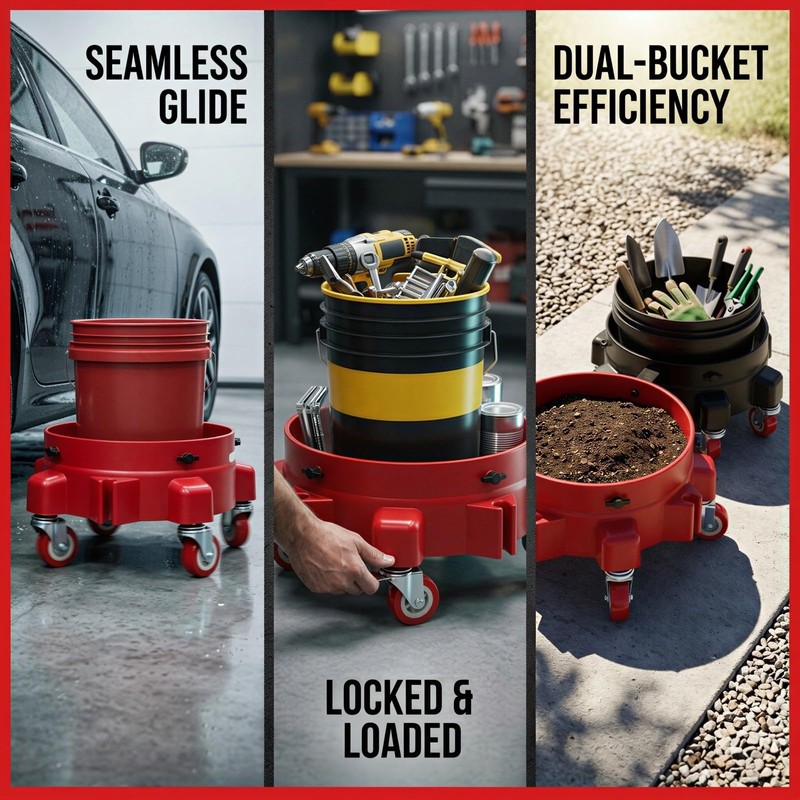 5 Gal Bucket Dolly 2-Pack, 5 Locking Casters, Connectable Bases,