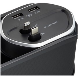 Seiwa AL362 Car Seat Organizer, Car Supplies, Storage Supplies, Seat Organizer with Charging Port, Reel Charger, USB Type A Ports x 2, 4.8 A Output, Lightning 2.4 A Output & Type C, 3.0 A Output, Compatible with 12 V and 24 V Vehicles, Apple MFi Certifie