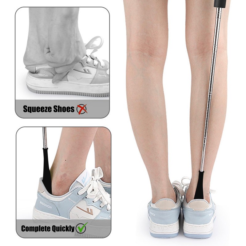 Ralleyfun Shoe Horn Long Handle Retractable Telescopic Metal Shoehorn Foldable
