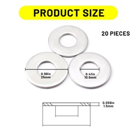 20 PCS M10 Washers, A2 304 Stainless Steel Washers, 10.5mm Inner Dia, 25mm Outer Dia, 1.5mm Thick, washers for screws & Bolts, Flat Repair, Household
