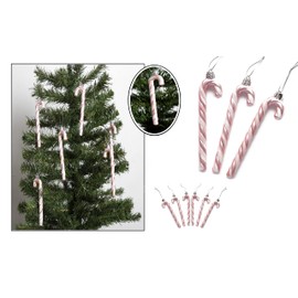 Pack of 6-13CM Glitter Candy Cane –Christmas Tree Hanging Decoration Bauble Xmas Ornament (Dark Green)