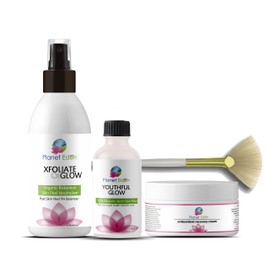 Planet Eden 70% Glycolic Acid Chemical Skin Peel Kit + Organic Botanical Peel Neutralizer and 1 oz Antioxidant Recovery Cream + Treatment Fan Brush