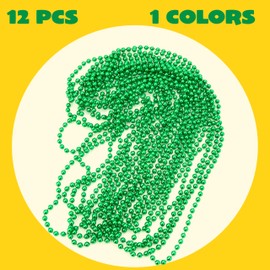 JOYIN 12 PCS Mardi Gras Beads Necklace, Green Bead Necklace Metallic Colors Necklaces Set for Mardi Gras Party Favors Supplies, Costume Accessories, Masquerade Decorations