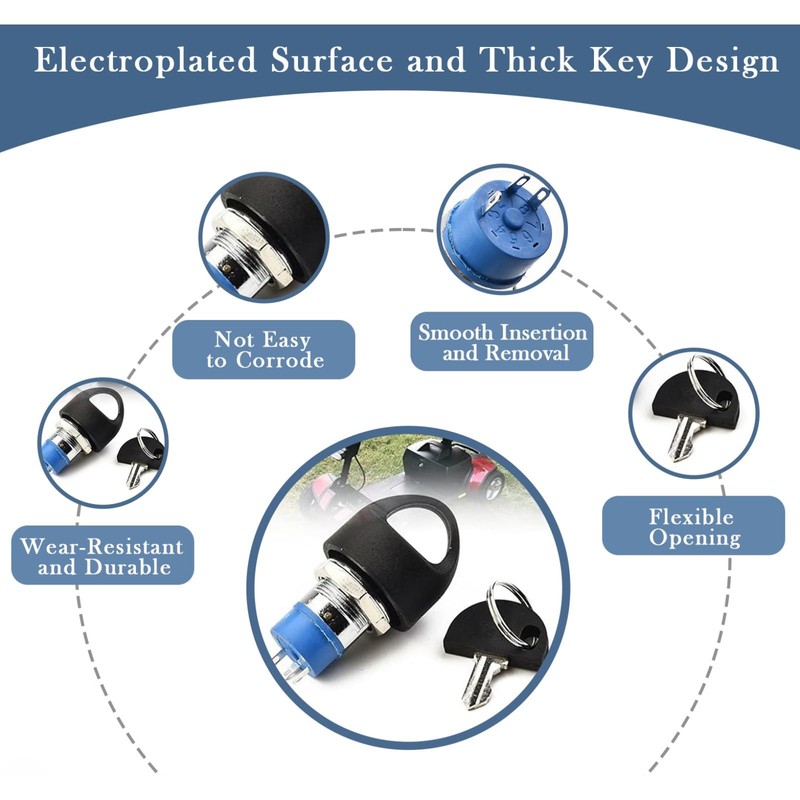 Mobility Scooter Key Switch, Ignition Starter On Off Switch Lock,