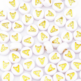 Sunrica 300Pcs Gold Vowel Letter Beads A 4X7mm Single Round Alphabet Beads for Bracelets Making