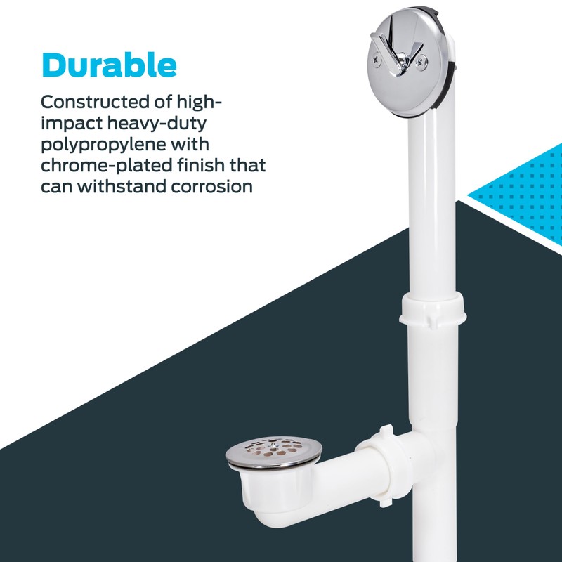EZ-FLO 1-1/2 Inch Trip-Lever Bath Tub Drain Kit, 2-Hole Overflow