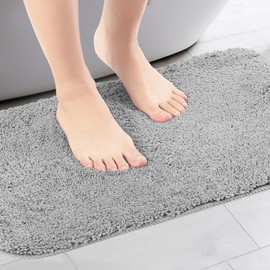 uxcell Bathroom Rugs, Soft Plush Bath Mats Non Slip Extra Bathroom Mat Quick Dry Anti Skid Shaggy Bath Rugs Machine Washable for Home Bathroom Floor 20" x 32" Grey