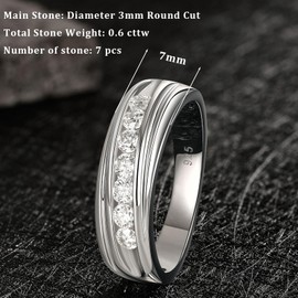 SweetJew Mens Moissanite Wedding Band 7 Round Cut of D Color VVS1 Clarity Stone 925 Sterling Silver Promise Ring Engagement Band Gifts for Him Size 7-14, Stone, Moissanite