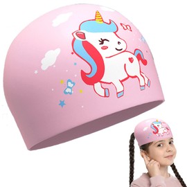 WUBAYI Badekappe Unisex Badekappe wasserdichte Badekappe Silikon Badekappe Elastische Badekappe Cartoon Kinder Badekappe Schutz Badekappe für Kinder Kinder Jungen Mädchen (pink)