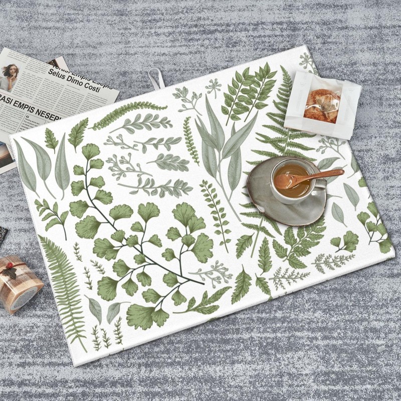 Sage Green Dish Drying Mat for Kitchen Counter, Vintage Herbs