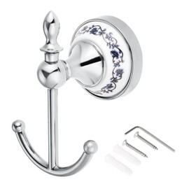 DRELD Decorative Coat Hooks Made of Zinc Alloy and Ceramic, Nostalgia Retro Towel Hook, Ceramic Towel Hook, Country House Style Coat Hook for Bathroom (Silver)