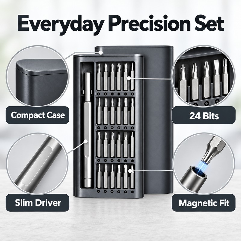 25-in-1 Precision Screwdriver Set – 24 CR-V Steel Bits with