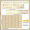 WANDIC 3 Sheets Gilding Rub On Transfer Stickers, Gold Foil