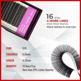 THE LASH SUPPLY Ellipse Flat Eyelash Extension Professional Supplies, C/D Curl, 0.20 Thickness, Fake Ellipse Flat Eye Lashes, Soft and Lightweight Lashes Mixed and Mixed Length Pack