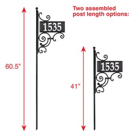 Whitehall™ NIGHTBRIGHT IRONWORK Black and White Post Address Sign, with 4" reflective numbers