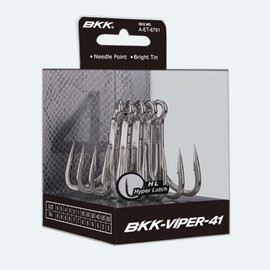 BKK VIPER-41 Treble Hook | #6 | 8-Pack | 4X | Saltwater Corrosion Resistant Bright Tin Coating | Hand Ground Point | Heavy Duty Lure Hook, Popping, Stickbaits