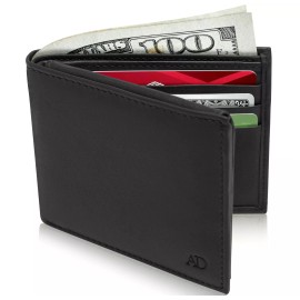 Access Denied Genuine Leather Wallet For Mens Bifold Wallet Slim Mens Wallet RFID Blocking - Black Smooth